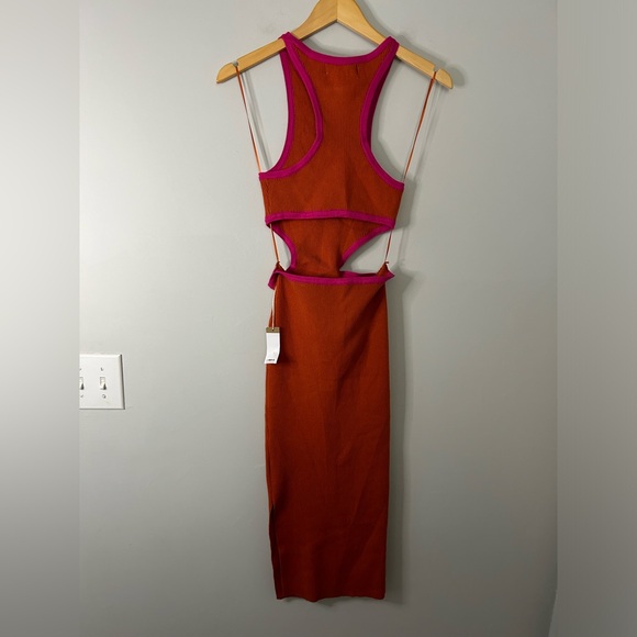 NWT Lucca Alexandra Orange and Pink Cut-Out Ribbed Midi Dress - Picture 7 of 8